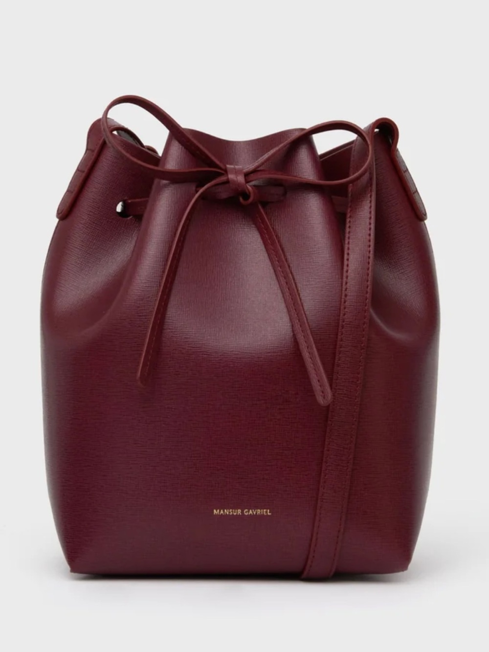 Mansur Gavriel Claret Red Textured Leather Mini Crossbody Bucket Bag - Picture 4 of 15